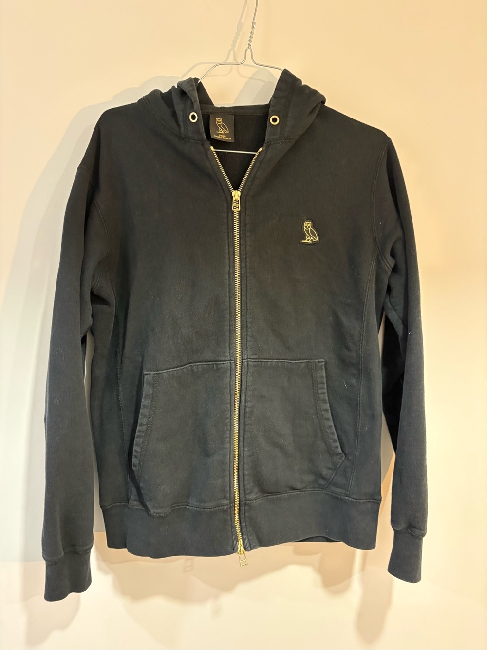 Kids Black Hooded Zip-Up Jacket with Owl Logo